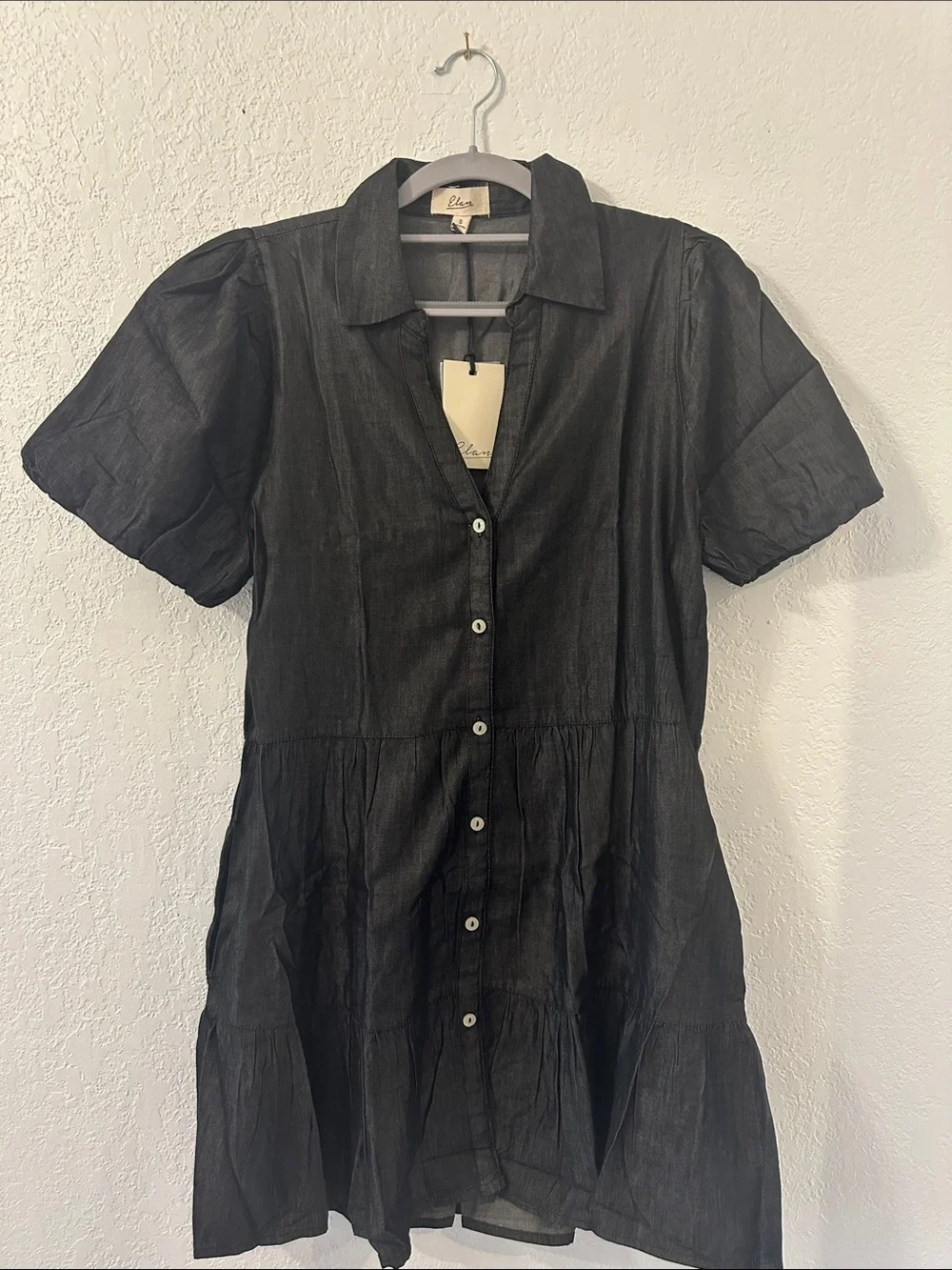 Elan Shimmery Charcoal Button-Up Shift Dress - Picture 1 of 5